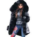 Roiii Women Winter Camouflage Thick Gray Fur Parka Long Hooded Jacket Coat (10, Black)