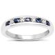 The Diamond Ring Collection: 3mm wide Sterling Silver Channel set Dark Blue Sapphire & Diamond Eternity Ring (Size K)