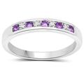 The Diamond Ring Collection: 3mm wide Sterling Silver Channel set Amethyst & Diamond Eternity Ring (Size P)