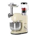 Klarstein Lucia - Stand Mixer, Food Processor and Blender, Meat Grinder, 1300 W, 5 liters, Planetary Mixing System, Mixing Cup, 6-Speed, Various Attachements, Stainless Steel Bowl, Cream