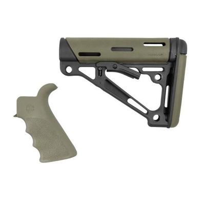 Hogue AR15/M16 Kit Finger Groove Beavertail Grip and OverMold Collapsible Buttstock Fits Comm. Buffer Tube OD Green Rubber 15255
