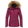 Wantdo Women's Mountain Ski Jacket Hooded Windproof Windbreaker Jacket Warm Fleece Coat Outdoor Waterproof Hiking Jackets Wine Red L