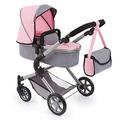 Bayer Design 18108AA Doll's Pram City Neo with Changing Bag and underneath shopping basket, convertable to a pushchair, Soft Pink/Grey