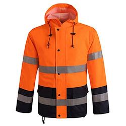 Orange Hi Vis Bomber Jacket High Visibility Safety Reflective Coat Waterproof Workwear Hi Viz Bomber Raincoat (M)