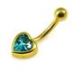 AZARIO LONDON 14K Solid Yellow Gold Full Set 6MM Aquamarine Heart CZ Stone 14 Gauge Banana Belly Bar Piercing Jewellery