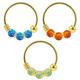 AZARIO LONDON 3 Pieces Box Set of 9K Solid Yellow Gold 22 Gauge Triple Blue, Orange, Light Green Opal Stones Hoop Nose Ring Piercing Jewellery