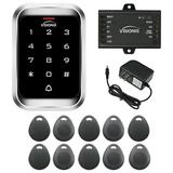 FPC-5664 VIS-3000 Access Control Indoor + Outdoor Rated IP68 Metal Keypad Reader Standalone With Mini Controller Wiegand 26 No Software EM Cards Kit + Power Supply Pack Of 10 Proximity Key Tags