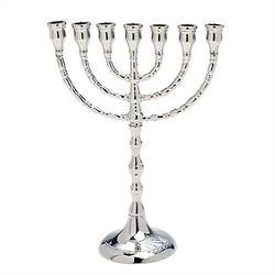 NKlaus big menorah brass 25cm handmade nickel plated candle holder menorah silver 2695