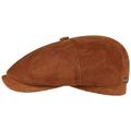 Stetson Hatteras Goat Suede Leather Flat Cap Men - Flat Cap Handmade in Germany - Men's Cap Made of Genuine Leather (Goatskin) - Flat Cap with Satin Lining - Summer/Winter Peaked Cap Brown 59 cm