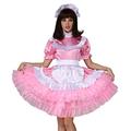 GOceBaby Sissy Girl Maid Lockable Pink Satin Dress Costume Crossdress Pleated Style (M)