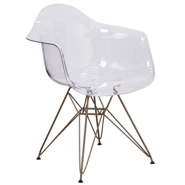 Flash Furniture FH-132-CPC1-GG Alonza Transparent Polycarbonate Side Chair with Gold Frame