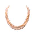 JYX Pearl Classic Double Strand Pearl Necklace AA+ Quality 7mm Flat Round Pink and White Freshwater Cultured Pearl Necklace