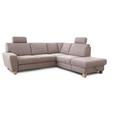 Cavadore Ecksofa Wisconsin mit Bettfunktion / Schlafsofa mit Federkern in Lederoptik / Inkl. 2 Kopfstützen + Stauraum / Landhausstil / Holzfüße in Buche / 248 x 88 x 215 cm / Hellgrau