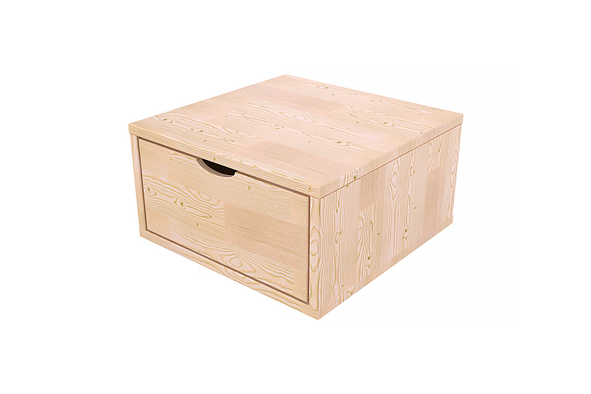 Cube de rangement bois 50x50 cm + tiroir - Vernis Naturel