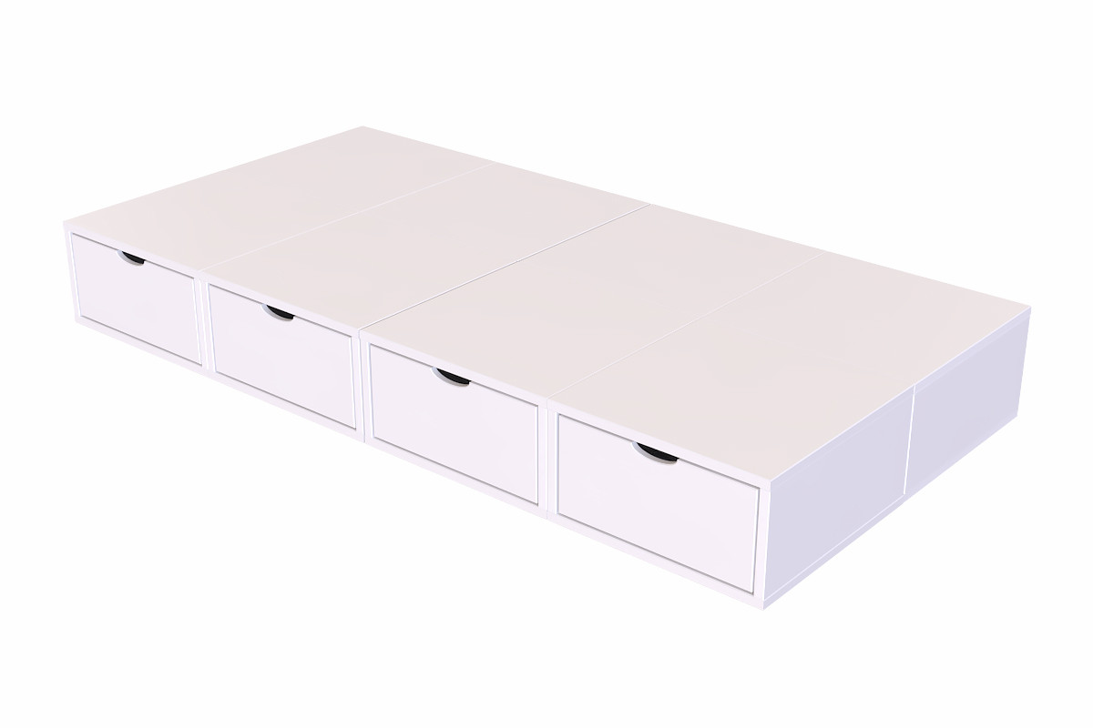 Lit 1 place avec rangement 90x200 Cube - Blanc