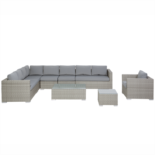 Gartenmöbel Set Grau Rattan Aluminium Textil inkl. Kissen 8-Sitzer Terrasse Outdoor Modern