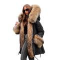 Roiii Women Winter Warm Thick Faux Fur Coat Hood Parka Long Jacket Size 8-20 (12,Brown)