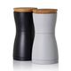 AdHoc MP125 TWIN Salt & Pepper Mill Set | Sand-Blasted Plastic/Wood | CeraCut Ceramic Grinder, Aroma Cap | (H) 133 mm x (D) 62 mm | Black/White | Includes 2 x Mills