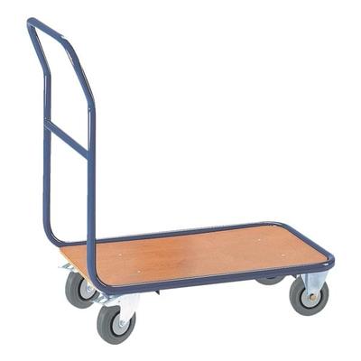 ROLLCART Magazinwagen mit Querrohr 100x70 cm Holz-Ladefläche blau, 112x99x70 cm
