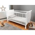 White Sleigh Style Baby Cot Bed & Foam Mattress Converts into a Junior Bed Full Size 140x70cm Cotbed
