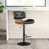 Wade Logan® Aliane Swivel Adjustable Height Bar Stool Upholstered/Leather/Metal/Faux leather in Black | 19.75 W x 21 D in | Wayfair