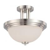 Nuvo Lighting 64107 - 2 Light Brushed Nickel White Satin Glass Shade Ceiling Light Fixture (Harmony - 2 Light Semi Flush Fixture w/ Satin White Glass)