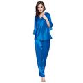 LILYSILK Women's Silk Pyjamas Set Laced V Neck Long 22 Momme Pure Silk Diamond Blue Size 16/XL