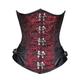 Red Black Brocade Leather Goth Steampunk Waist Training Bustier Overbust Corset