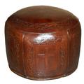 Bungalow Rose Handtooled 19" Wide Genuine Leather Round Pouf Genuine Leather in Brown | 16 H x 19 W x 19 D in | Wayfair Ottomans BBMT6809 41417672