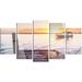 Design Art 'Boat View from Boardwalk on Beach' 5 Piece Photographic Print on Metal Set Canvas in Orange | 32 H x 60 W x 1 D in | Wayfair