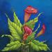 Bay Isle Home™ 'Red Calla Lilies' Acrylic Painting Print on Canvas in Blue/Green/Red | 30 H x 30 W x 1.5 D in | Wayfair BLMK3090 44027624