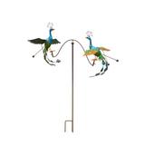 Bungalow Rose Rustic Double Peacock Balancer Garden Stake Metal in Blue/Brown/Green | 55 H x 31 W x 20 D in | Wayfair BLMK7675 45462557