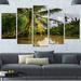 Design Art 'Tropical River w/ Bent Coconut Palm' 5 Piece Photographic Print on Wrapped Canvas Set Canvas in Green | 32 H x 60 W x 1 D in | Wayfair