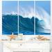 Design Art Sky Hitting Ocean Waves - 3 Piece Graphic Art on Wrapped Canvas Set Canvas in Blue | 28 H x 36 W x 1 D in | Wayfair PT6997-3P
