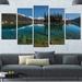 Design Art 'Row of Pine Trees & Mountain Lake' 5 Piece Photographic Print on Wrapped Canvas Set Canvas in Blue | 32 H x 60 W x 1 D in | Wayfair