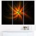 Design Art Shiny Golden Yellow Fractal Flower on Black - 3 Piece Graphic Art on Wrapped Canvas Set Canvas in Orange | 28 H x 36 W x 1 D in | Wayfair