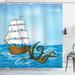East Urban Home Ocean Ship in Waves & Kraken Shower Curtain + Hooks Polyester | 70 H x 69 W in | Wayfair EABN1042 39403779