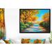 East Urban Home 'Autumn Forest w/ Colorful River' Framed Oil Painting Print on Wrapped Canvas in Blue/Green/Yellow | 30 H x 40 W x 1.5 D in | Wayfair