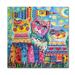 Ebern Designs 'Deco Cats' Graphic Art Print on Wrapped Canvas in Blue/Green/Pink | 18 H x 18 W x 2 D in | Wayfair EBND8048 41267870