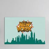 East Urban Home Comic Book Skyline Series: New York City Painting Print on Wrapped Canvas Metal in Green/Yellow | 40 H x 60 W x 1.5 D in | Wayfair