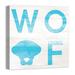 East Urban Home 'Woof Distressed' Graphic Art Print on Wrapped Canvas in Blue Canvas in Blue/Green/White | 24 H x 24 W x 1.25 D in | Wayfair