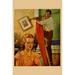 Buyenlarge Wife Sews While a Man Hangs a Picture - Graphic Art Print in Green/Red/Yellow | 30 H x 20 W x 1.5 D in | Wayfair 0-587-24723-1C2030