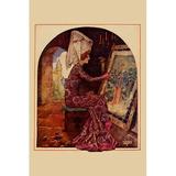 Buyenlarge 'Medieval Girl Sews a Tapestry' by Needlecraft Magazine Painting Print in Brown | 30 H x 20 W x 1.5 D in | Wayfair 0-587-24692-8C4466