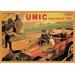 Buyenlarge 'Unic - Racing Across Train Tracks' by Charles Delavat Vintage Advertisement in Brown/Yellow | 20 H x 30 W x 1.5 D in | Wayfair