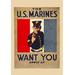 Buyenlarge 'The U.S. Marines Want You' Vintage Advertisement in Black/Blue/Red | 30 H x 1.5 D in | Wayfair 0-587-20500-8C2030