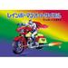 Buyenlarge 'Japanese Superhero on Motorcycle' Vintage Advertisement Canvas in Green/Red/Yellow | 20 H x 30 W x 1.5 D in | Wayfair