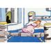 Buyenlarge 'Goldilock Tries Papa Bear's Bed' by Julia Letheld Hahn Painting Print in Blue/Pink/Yellow | 20 H x 30 W x 1.5 D in | Wayfair