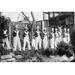 Buyenlarge Line of Boys Pose as Soldiers w/ Inverted Pails on Their Heads - Photograph Print in White | 24 H x 36 W x 1.5 D in | Wayfair
