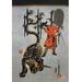 Buyenlarge Tiger w/ Trainer Near Bamboo Painting Print in Black/Gray/Green | 42 H x 28 W x 1.5 D in | Wayfair 0-587-01829-1C2842
