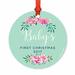 Harriet Bee Metal Peonies Floral Christmas Round Shaped Ornament Metal in Blue | 2.75 W in | Wayfair HBEE8187 43107070